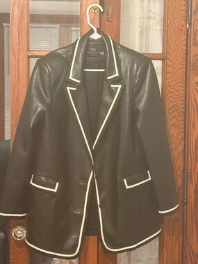 alice + olivia Classics Black Faux Leather Jacket and Wide Leg Pants